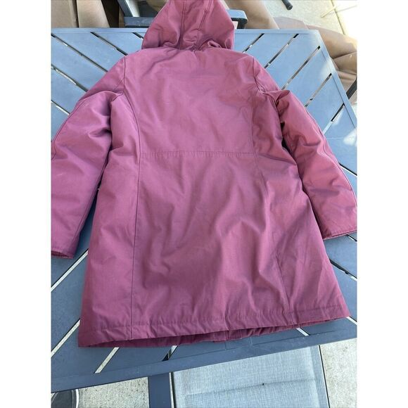 Tommy Hilfiger Jacket Womens Medium Burgandy Red Hooded Puffer Coat Button Down - Picture 7 of 11